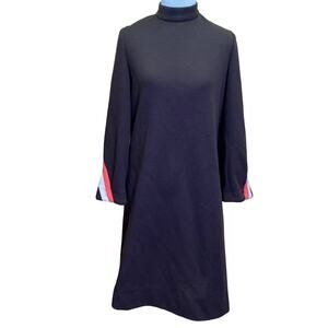 Vintage ILGWU Union Made Brown Polyester Mock Neck Chevron Shift Dress